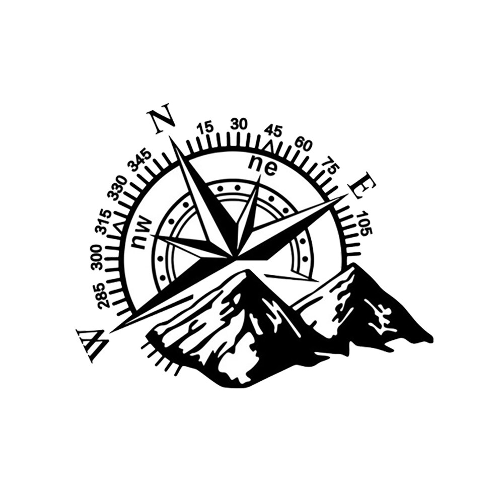 Car PVC Sticker Compass Navigate Mountains Decal Auto Body Decoration 60 * 50CM Black Decorative Stickers: Default Title