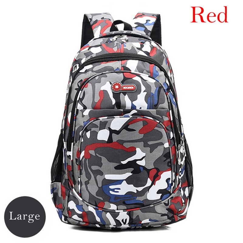 2 Size Kids Rugzakken Camouflage Gedrukt Schooltassen Voor Meisjes Jongens Kinderen Reizen Rugzak Schooltas Blauw Tas: Red Large