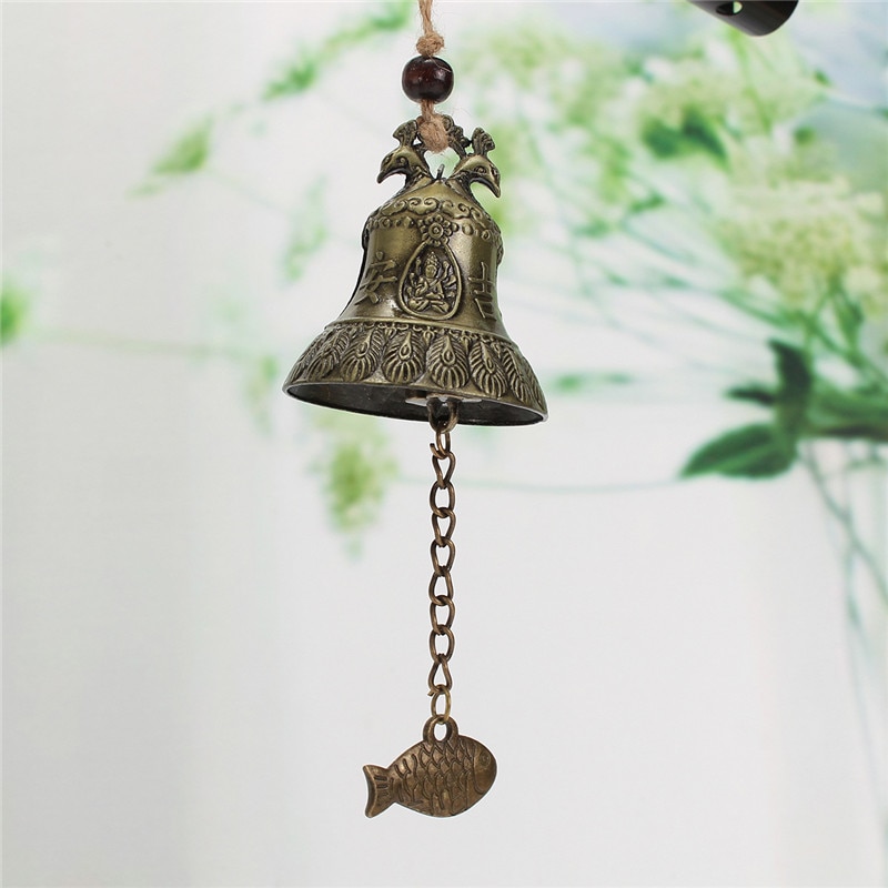 Vintage suspendu vent carillon chinois cloche bénédiction bonne chance Fortune paon chinois un Ji caractère décoration de la maison artisanat