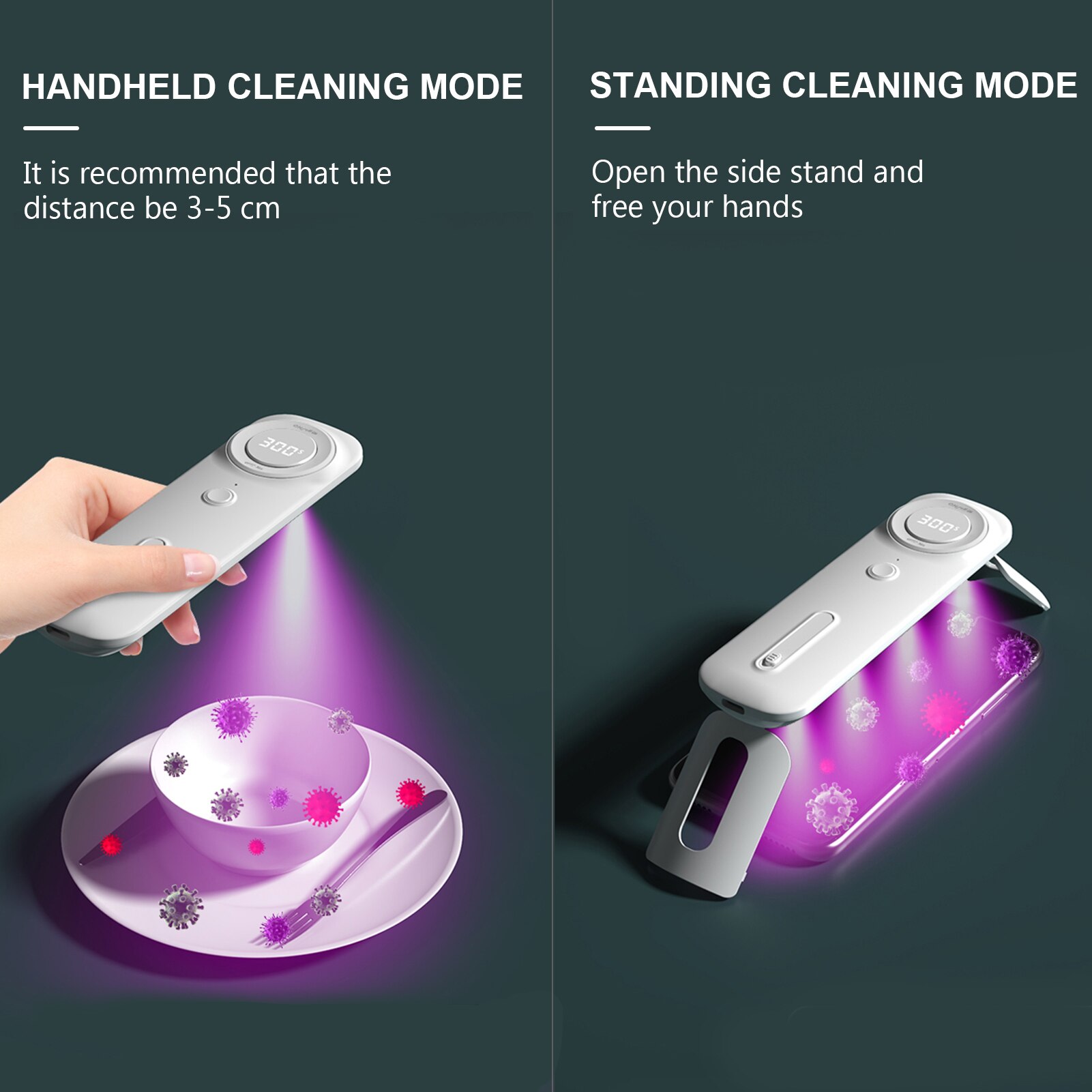 Portable UV Disinfection Cleaner LED Cleaning Lights LED Display Support Handheld and Standing Cleaning for Travel Home Use