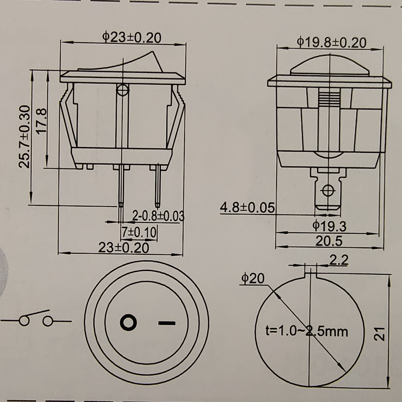 5/10pcs Round Rocker Power Switch 6A 250V AC 2 Pin 2 Position ON/Off Power Boat Switches SPST Black Button Mini Round Black Red