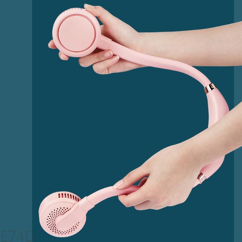 E74D Higher Energy Density USB Type-c Mini Hanging Neck Fan Three-speed Adjustable Mute Neck Dual Fan Home Office Bladeles