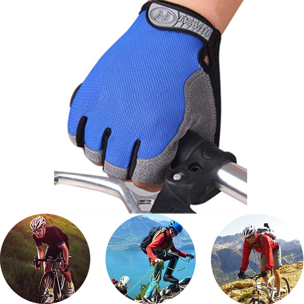 Åndbar anti-sved anti-slip halvfinger handsker silikone mesh cykling mænd kvinder anti-shock sports handsker cykel cykel handske
