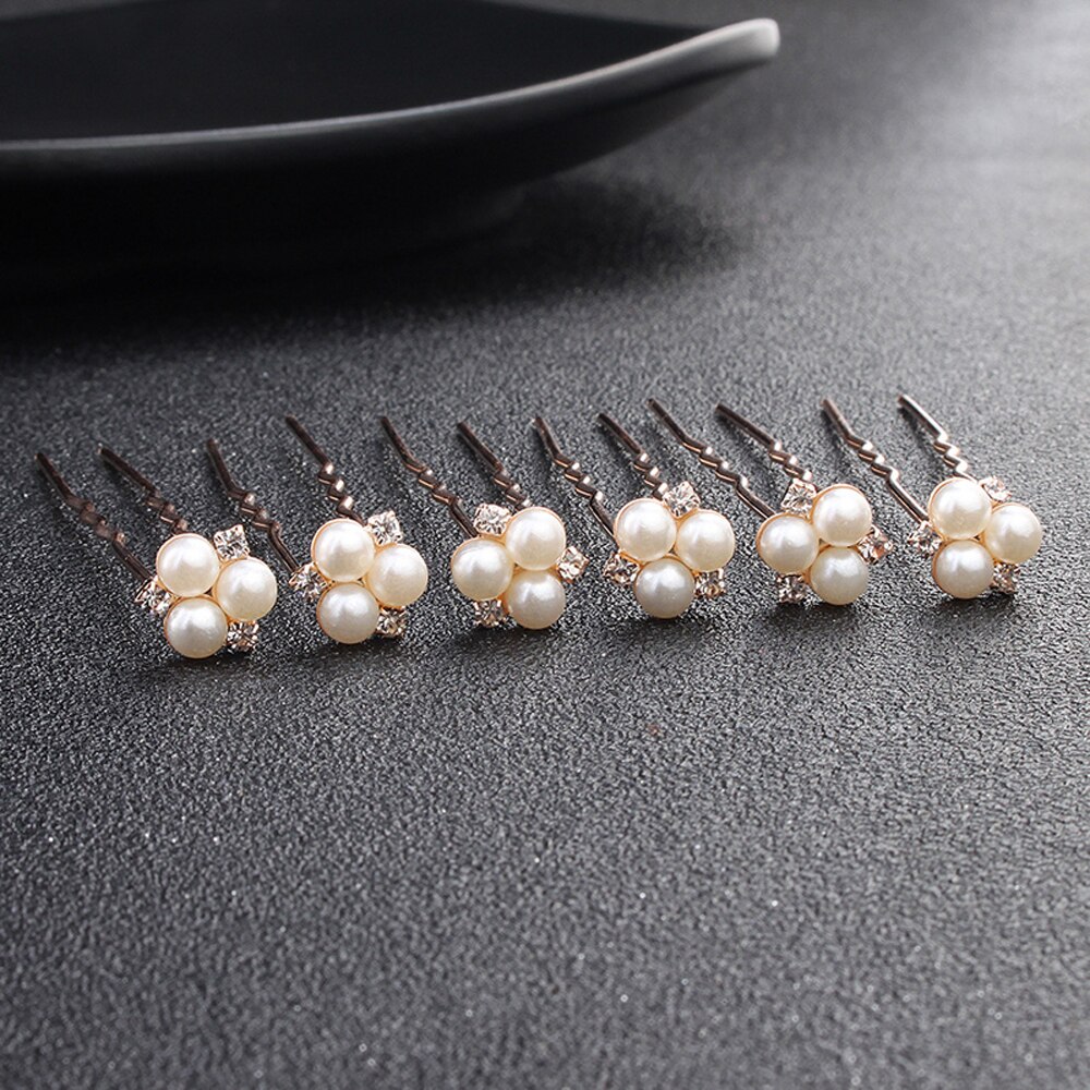 Conjunto de 6 unidades de horquillas hechas a mano para el cabello para mujer, accesorios de perlas, broches para el cabello, horquillas de pelo para de boda, joyería para el pelo: gold