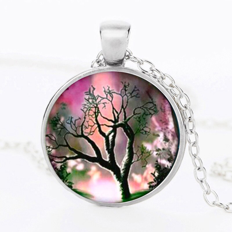 árbol vida arte colgante declaración collar foto de cristal cabujón encanto gargantilla Collar para mujeres joyería HZ1: silver4