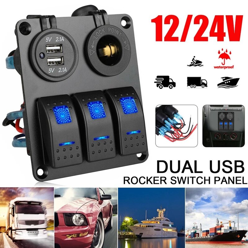 KIMISS Panneau de commutation à 6 interrupteurs pour voiture, bateau, camping-car, 12 V/24 V LED avec design universel, étanche KIMISS Panneau de commutation à 6 interrupteurs pour voiture, bateau, camping-car, 12 V/24 V LED avec design universel, étanche