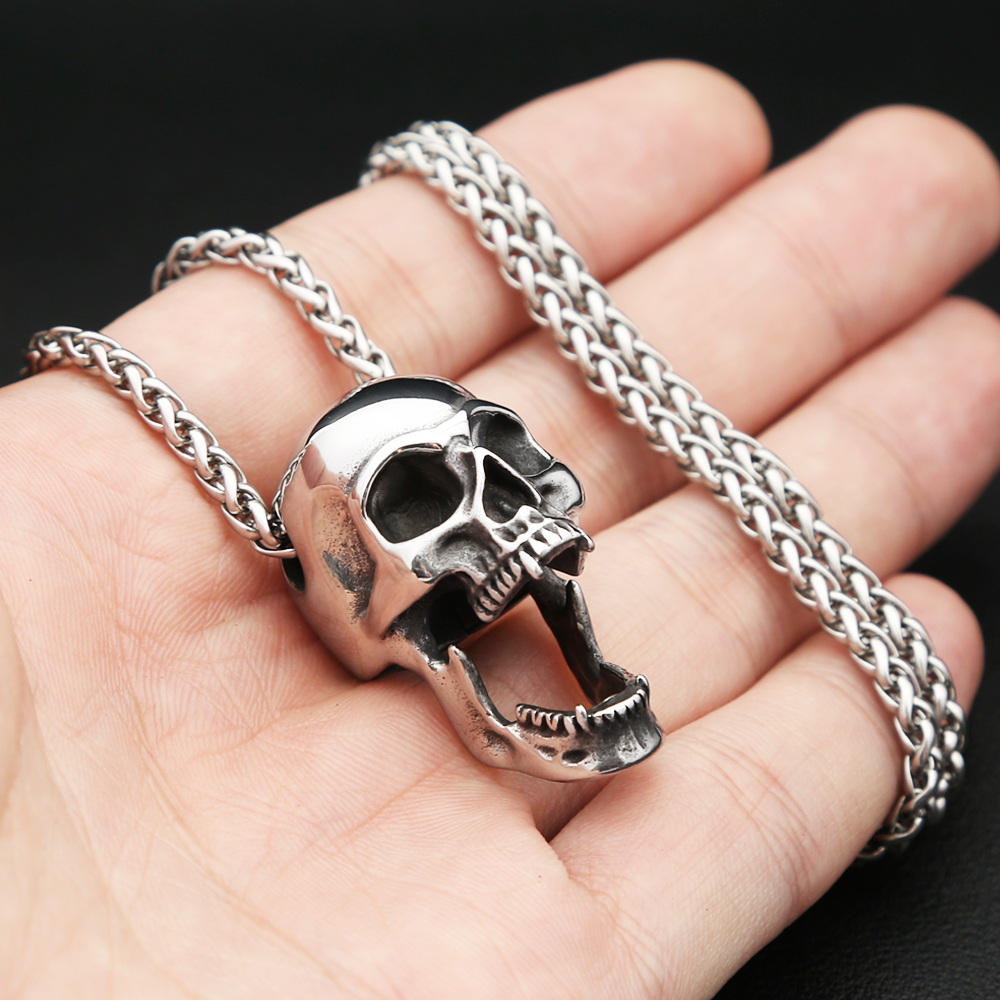 Gothic Vintage Rvs Schedel Hanger Ketting Voor Mannen Vrouwen Punk Schedel Flesopener Ketting Biker Sieraden Accessoires