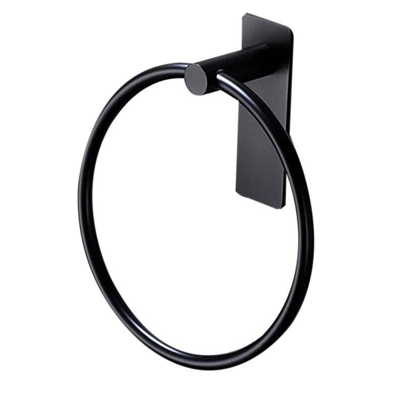 Towel Ring/Hand Towel Holder - Self Adhesive Round Towel Rack Black Hand Towel Bar for Bathroom, Stainless Steel: Black