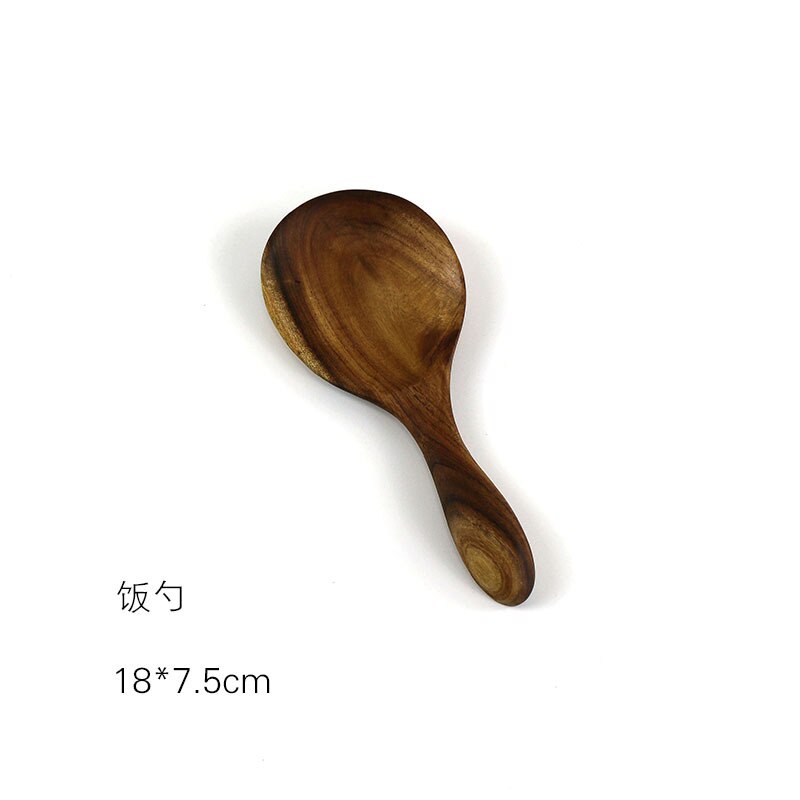 1PC solid wood soup spoon rice spoon tableware cooking long handle wooden shovel household kitchen shovel cooking spoon set: C
