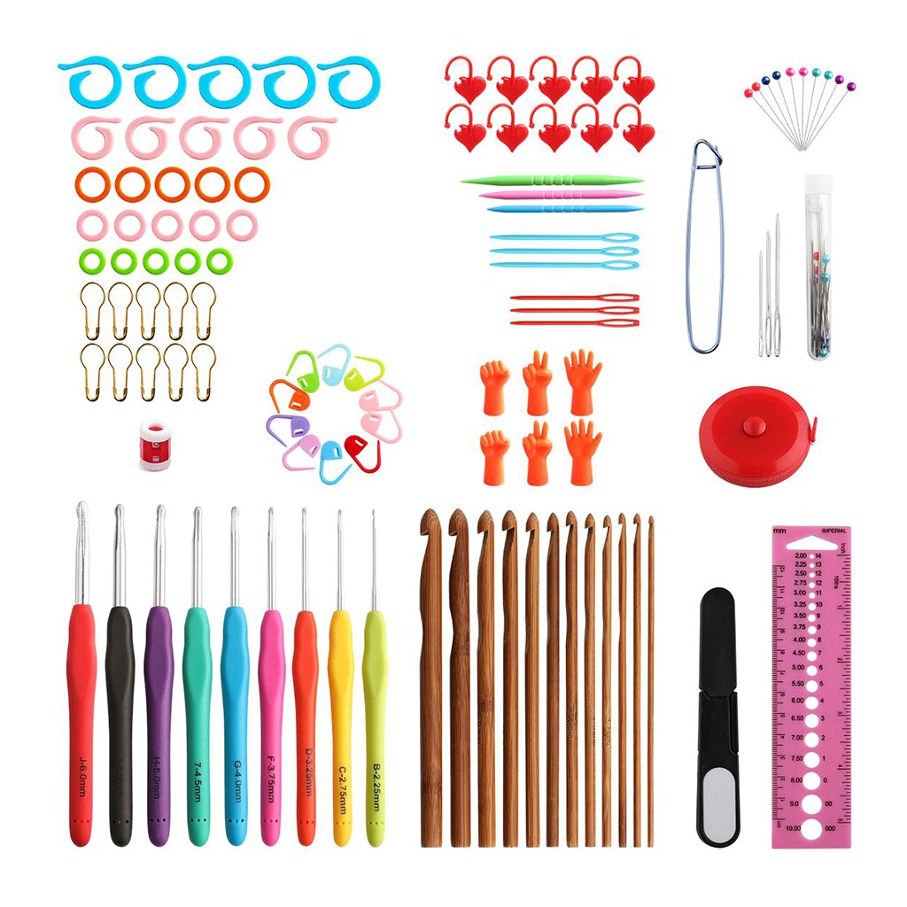 110PCS/SET Crochet Hook Set With Yarn Knitting Needles Sewing Tools Set Knit Gauge Scissors Stitch Holder Hook For Knitting