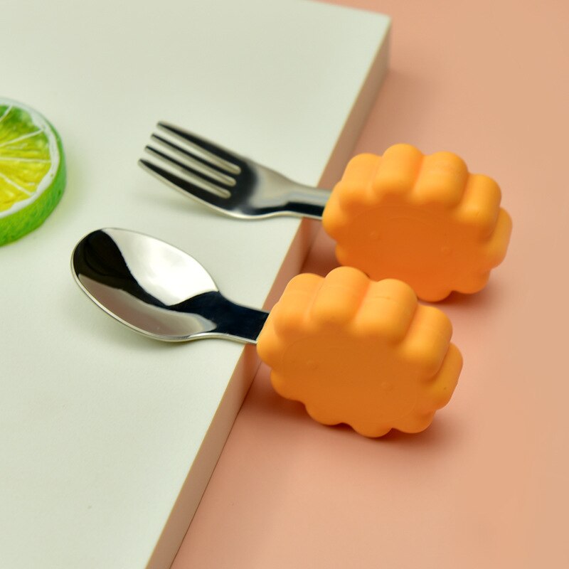 Soft Spoon for Baby Feeding Toddler Tableware Set Stainless Steel Utensil Cloud Toddler Dinnerware Cartoon Infant Spoon Fork: YeFlower