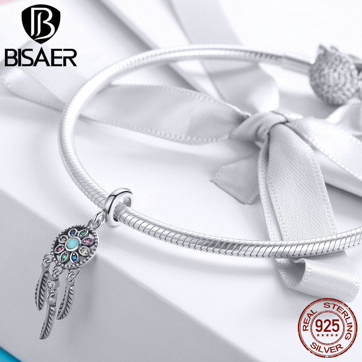 Bisaer 925 Sterling Zilveren Bohemen Dream Catcher Vintage Bedels Kralen Fit Armband Kralen Voor Zilveren 925 Sieraden Maken ECC961