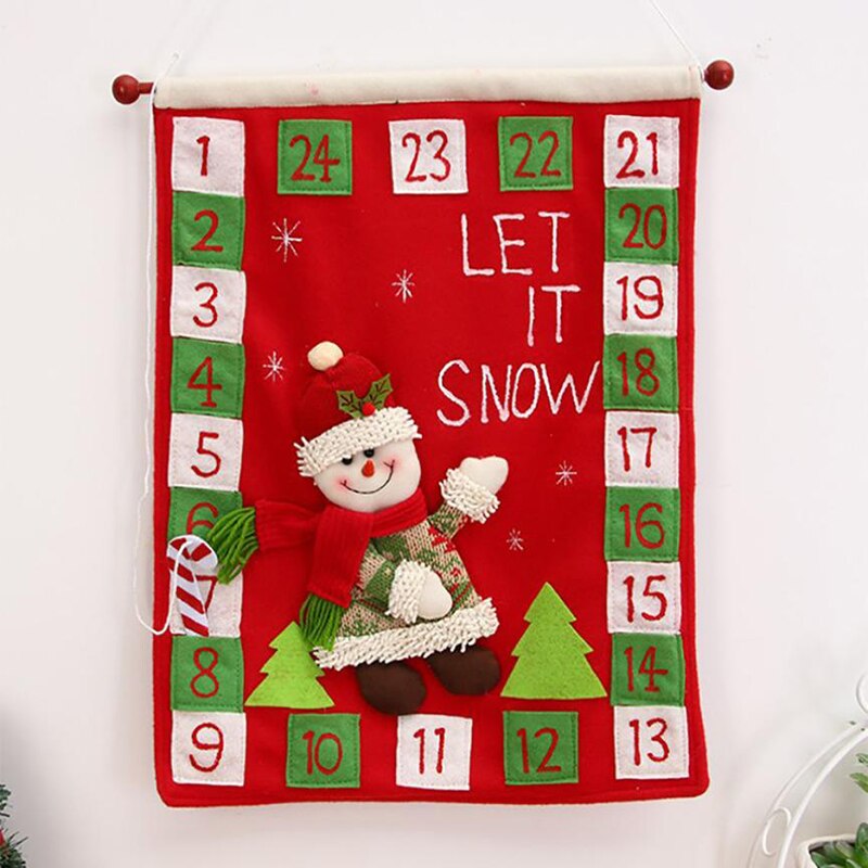 Christmas Old Man Snow Man Deer Calendar Advent Countdown Calendar pockets with treats for your children to enjoy 40*50cm: Red