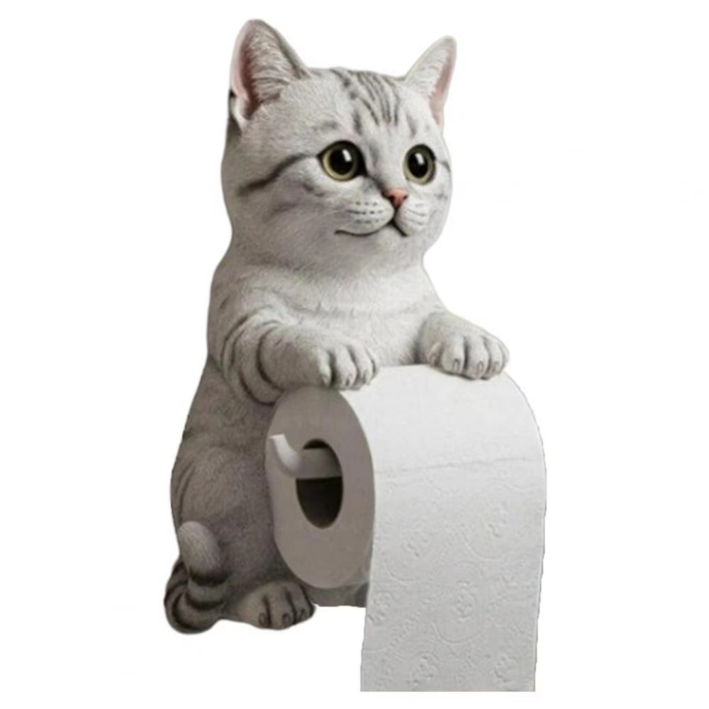 Soporte de papel higiénico 3D con forma de gato, instalación sencilla, portarrollos realista montado en la pared, multifuncional, ahorro de espacio: Amarillo claro