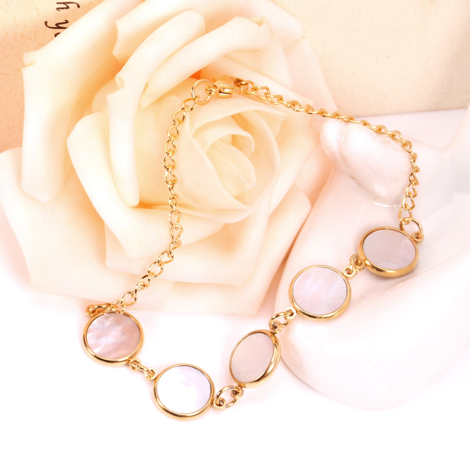 Luxukisskids Bianco conchiglia Braccialetti Braccialetto a Catena incantesimi Bracciale in Acciaio Inossidabile & Braccialetto in Oro Vuoto Braccialetti Pulseras