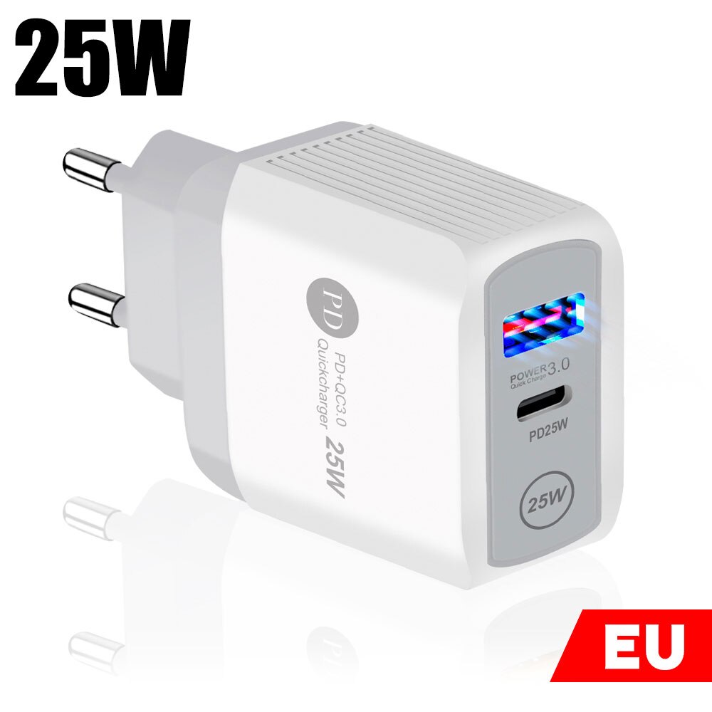25W ładowarka do telefonu iPhone 13 Pro Max 12 11 8 plus XR X SE iPad Apple Watch iPad PD QC 3.0 typ C ładowarka ścienna do Samsung: EU White