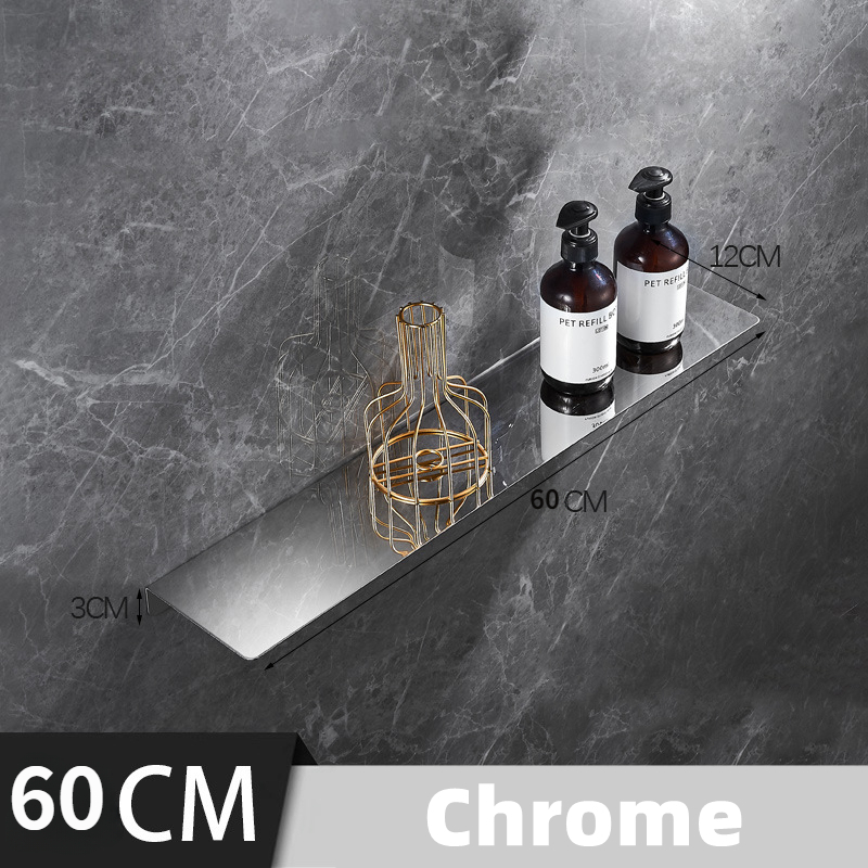 Estante de baño negro/cromo, estantes esquineros gruesos de acero inoxidable, toallero, soporte para champú, estante de almacenamiento de cocina de 60 /70 /80cm: Transparente