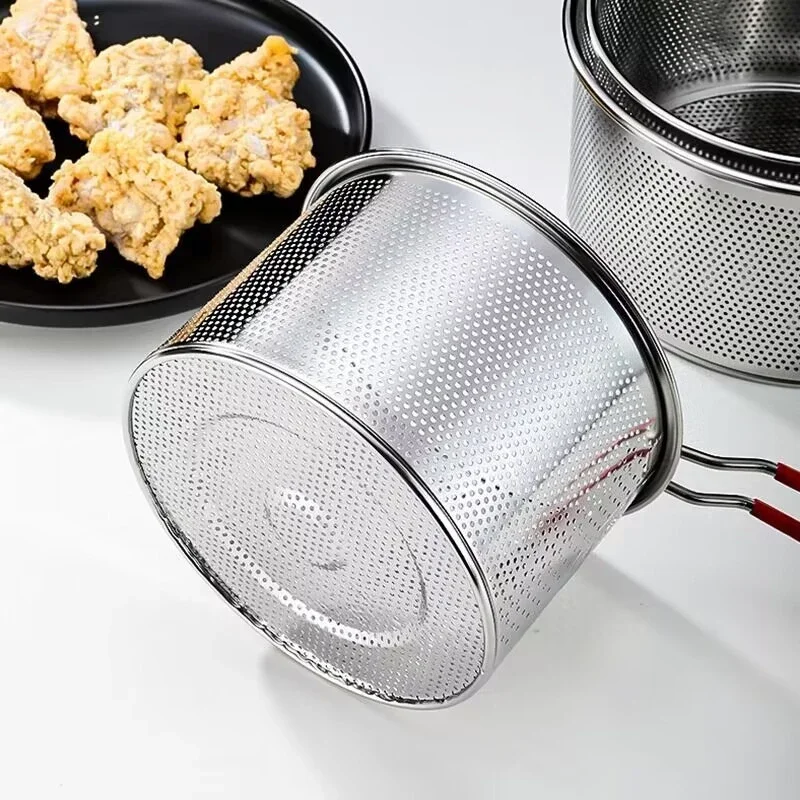 304 Rvs Koekenpan Gebakken Mand Koekenpan Filter Voedsel Vergiet Olielek Cacao Zeef Mesh Noodle Dumplings Zeef
