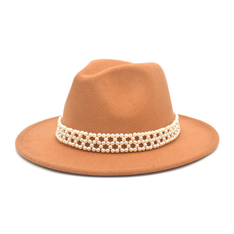 FUODRAO Women Wide Brim Wool Felt Fedora Panama Hat Jazz Trilby Hat Party Cowboy Hat Women Red F86