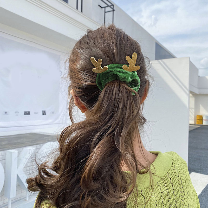 1PC Einfarbig Weihnachten Scrunchies Frauen Samt Haar Krawatten Elastische Haar Bands Elch Flanell Gummiband Pferdeschwanz Haar Zubehör