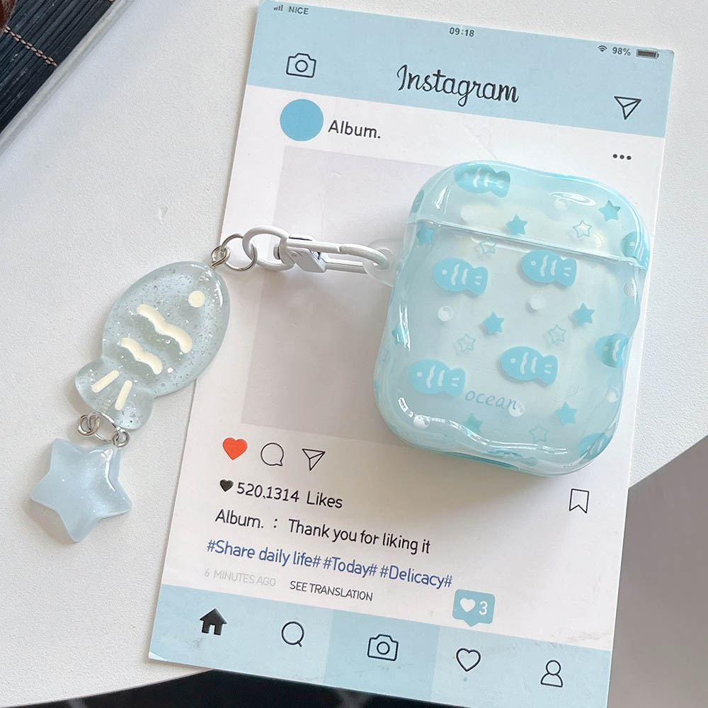 Case For AirPods 4 2 3 Pro 2 EarBuds Blue Fish Star Fresh Earphone funda with Keyring For AirPod 4 Pro2 Headset Bags Accessories: M
