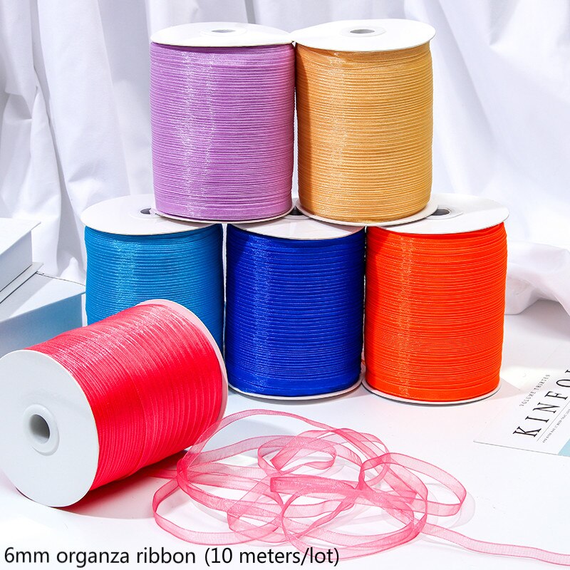6mm Organza Ribbon (10 Meters/lot) Decorative Packing Wedding Crafts Christmas Wrap Handmade DIY Material Supplies