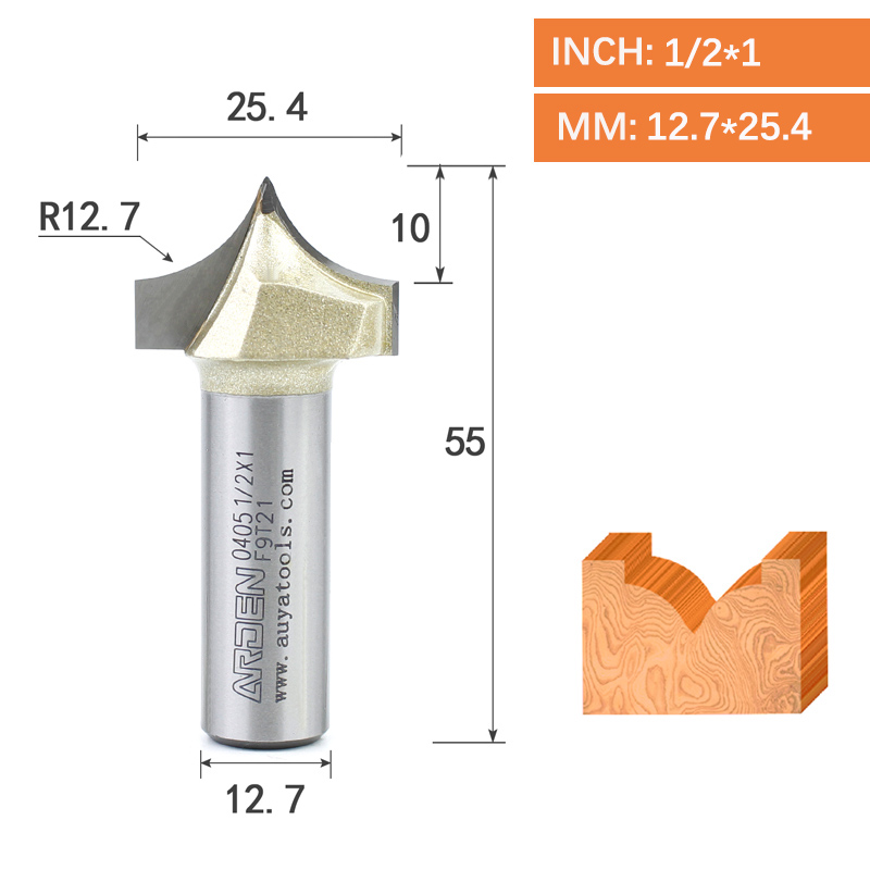 Punta de corte de punta dorada, herramienta de tallado de carburo, punta afilada para carpintería, fresa de borde de arco, broca enrutadora de grabado MDF: 23mm