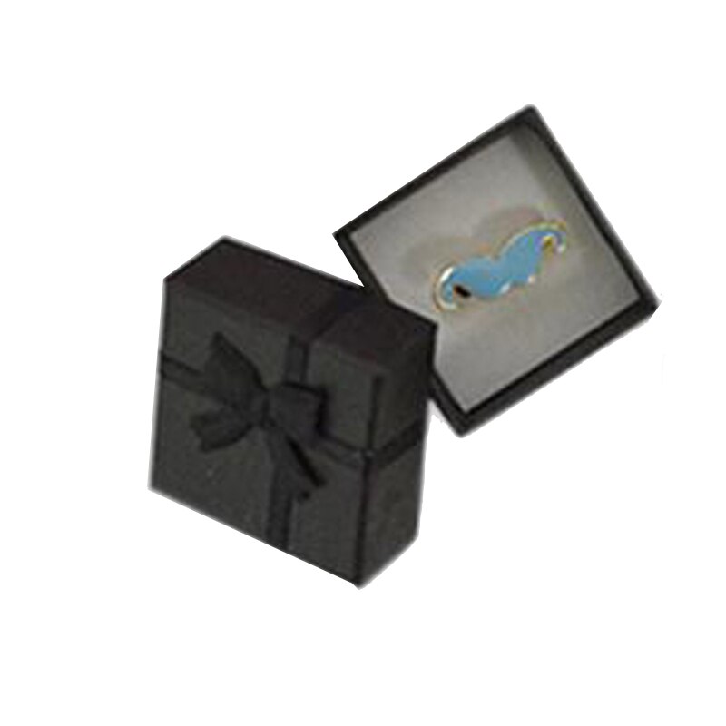 19 kolorów pudełko na pierścionek kolczyk opakowanie Case śliczne wstążki papierowe naszyjnik Wedding Stud Organizer biżuterii przechowywanie prezent Caja Expositor: Black 4X4CM