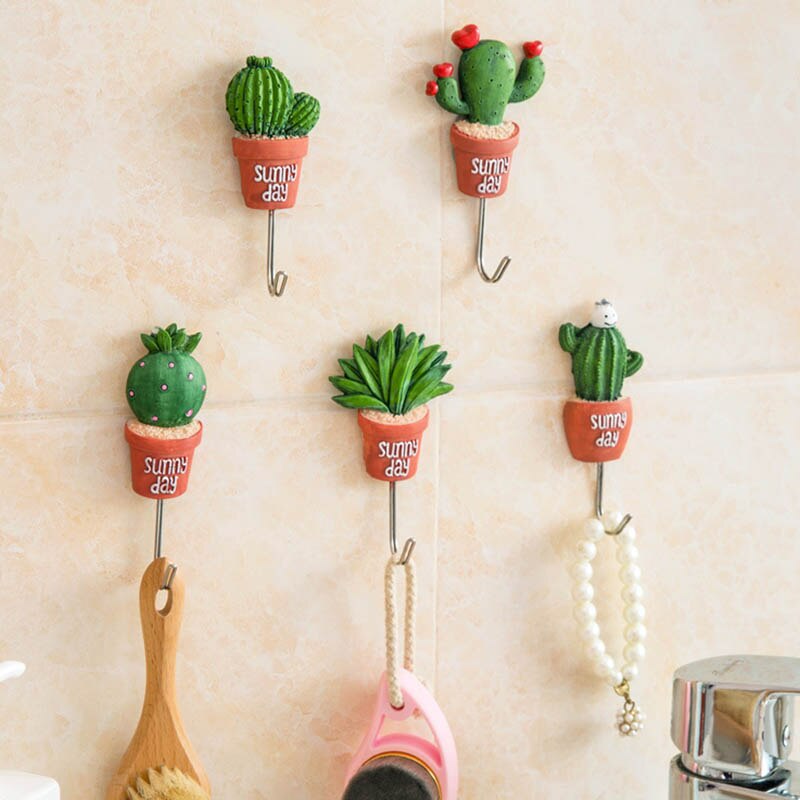 Accroche-porte en forme de plante 1 pièce | Cintres à vêtements Kawaii Cactus résine en acier inoxydable, crochet magnétique pour articles divers