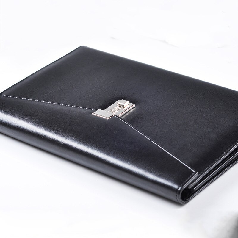 Carpeta de archivos A4 para documentos, con candado, candado, fijo, contraseña, maletín, cuadernos, organizador, bolso de cuero PU para gerente de oficina