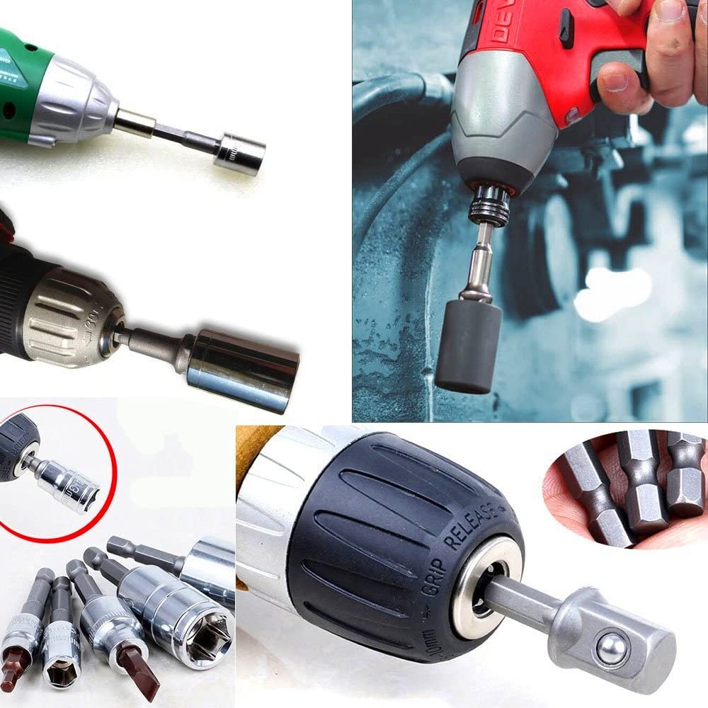 3 PCS Hex Wrench Drive Power Shank Drill Socket Adapter Bit Adaptor Set 1/4 3/8 1/2 Screwdriver Tools
