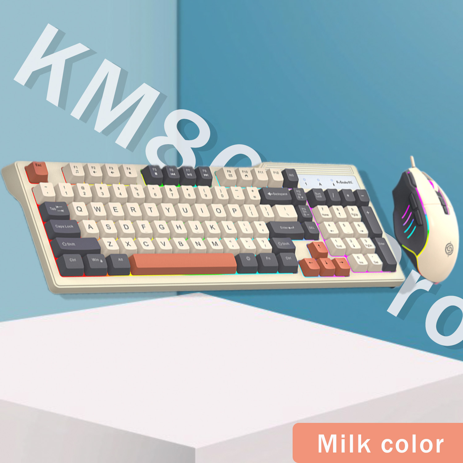 K-snake KM800 Pro wired mechanical feel keyboard and mouse set RGB segmented DPI mecha wind pattern laptop office: Red