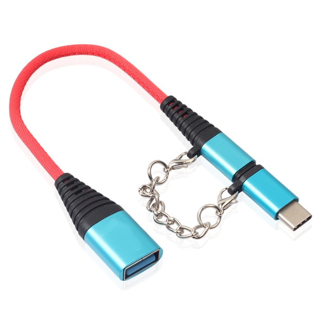 Fonken 2 in 1 otg usb-kabeladapter, micro usb type c naar usb-converter, mini korte micro usb-kabel, usb c-oplaadkabel: Blauw