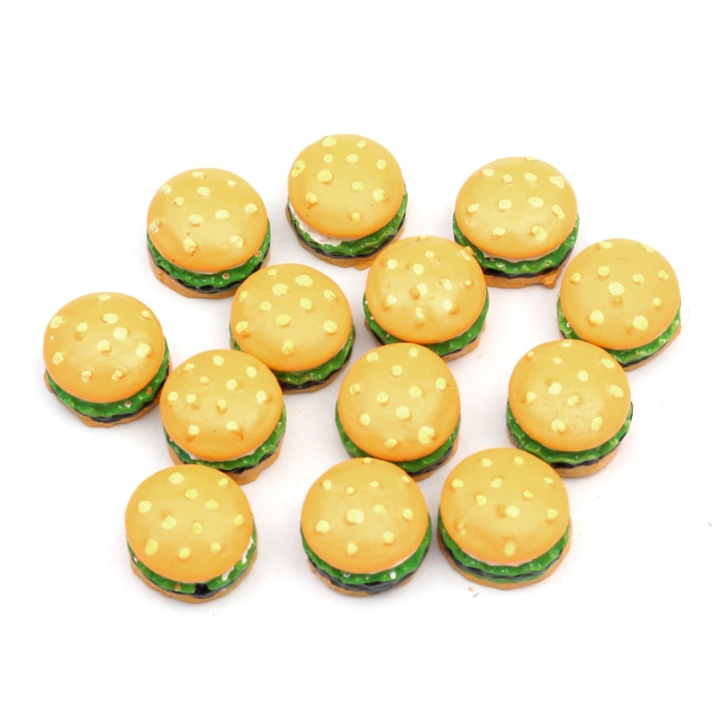 Decoração de resina de pão de hambúrbio, artesanato, decoração de pão amarelo, miçangas de kawaii, scrapbook reto, acessórios diy, botões, 20 peças