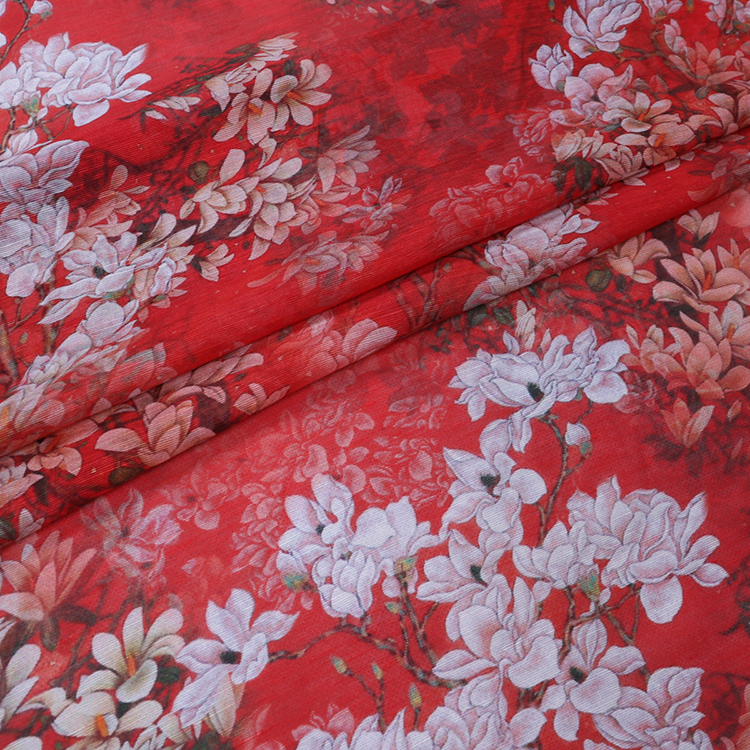 Custom Printed Linen Silk Fabric Mulberry Silk Clothing Cheongsam Dress Cloth for Sew Materiai Per Meter Summer