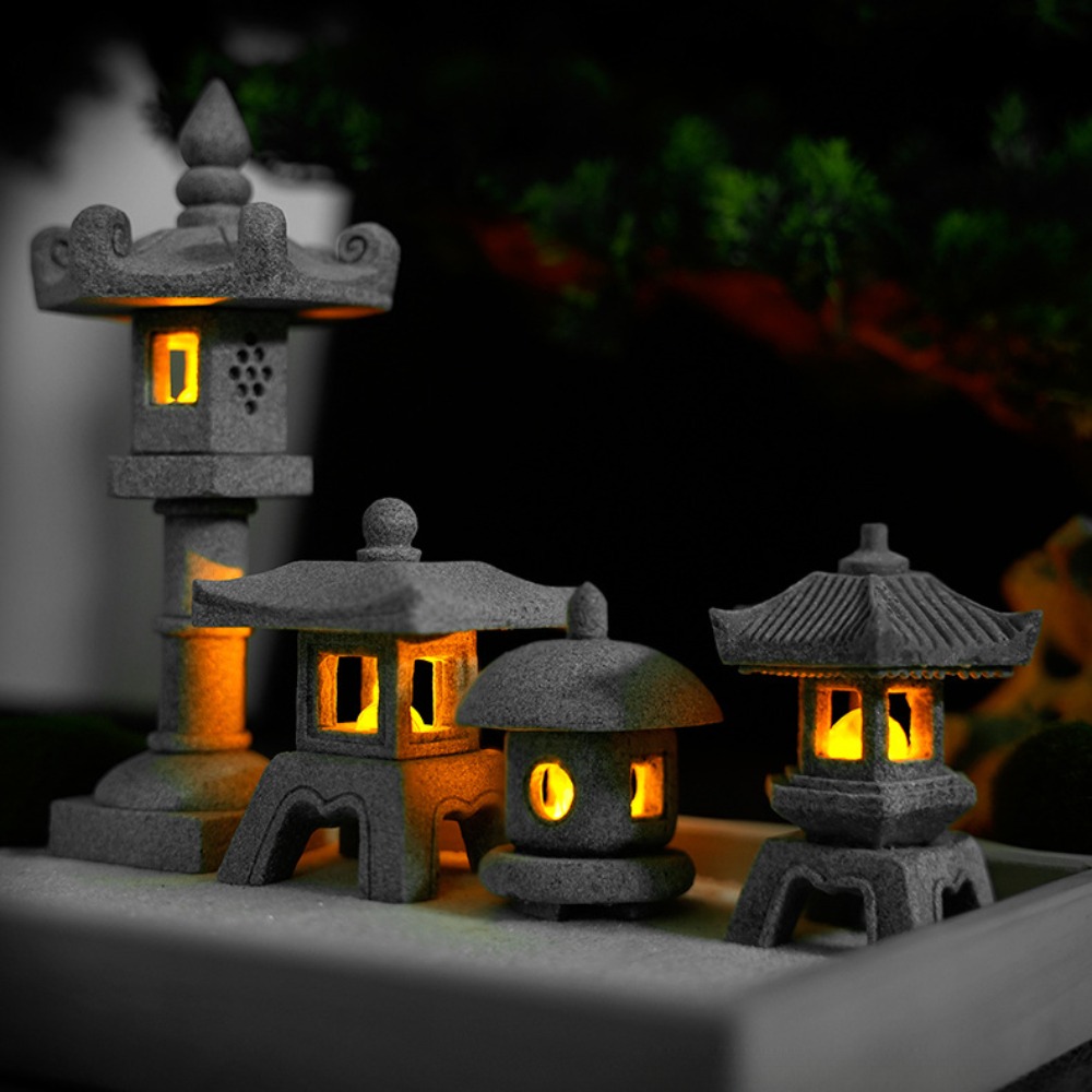 Mini Pagode Lantaarn Licht Tuinbeeld Micro Landschap Aquarium Zen Yard Aquarium Bonsai Zen Garden Home Outdoor Decoraties