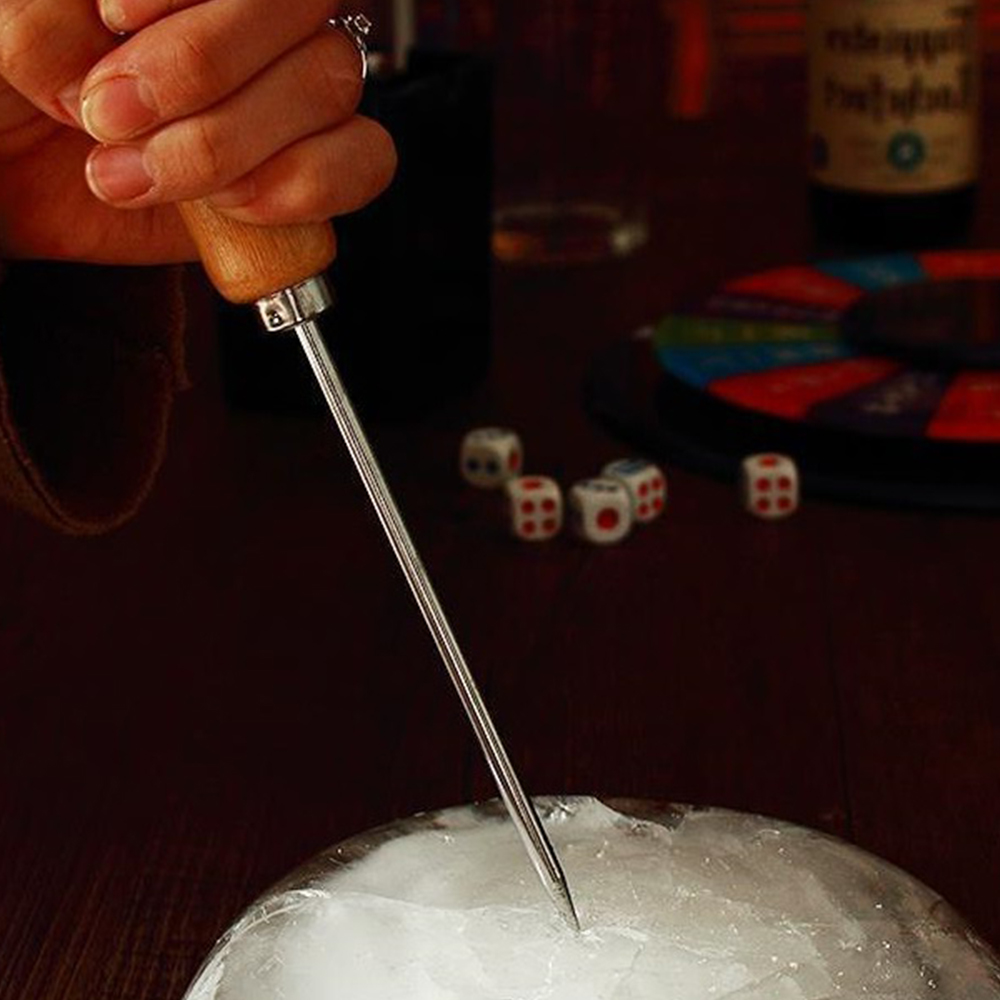 Stainless Steel Ice Pick With Wooden Handle Manual Ice Carving Tool Home Ice Crushers Ice Cone Bar Bartender Tool Kitchen Tool