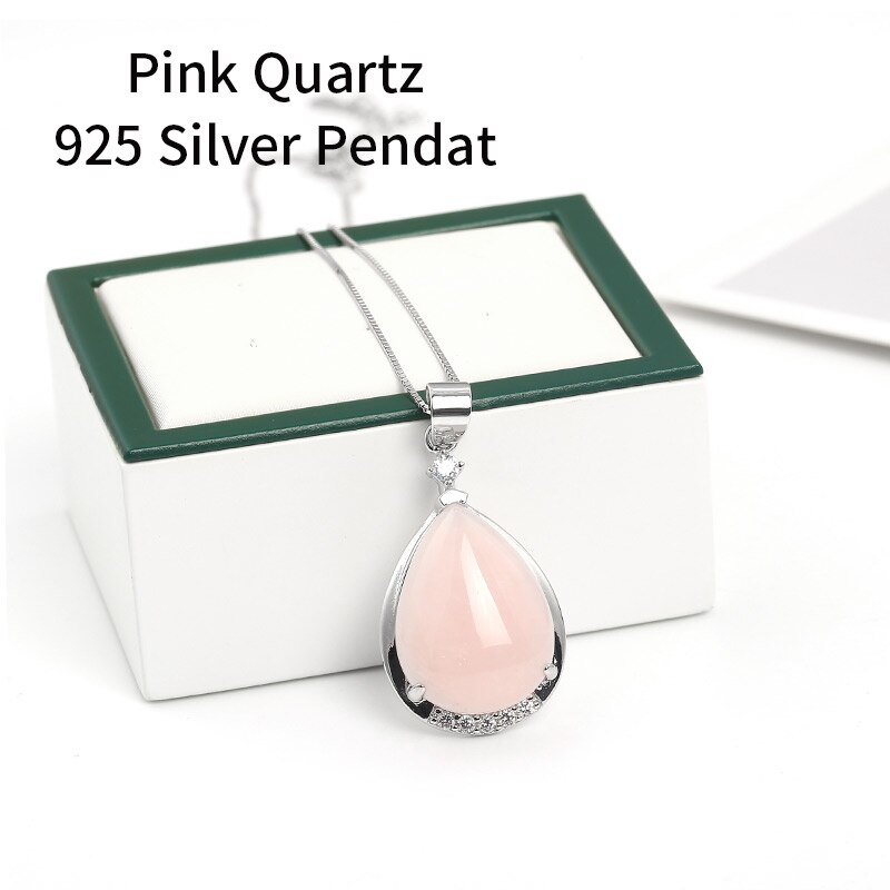 JD 1 Pcs Water Shape Natural Rose Pink Quartz Crystal Pendant 925 Silver Color DIY Fit Necklaces For Jewelry: Pink Quartz