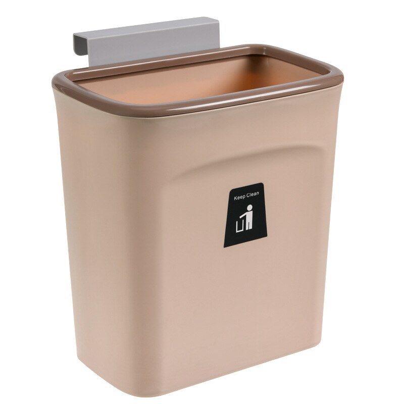 7/9L Kitchen Cabinet Door Hanging Trash Can with Lid Wall Mounted Waste Bin Garbage Basket Car Toilet Rubbish Storage Bucket: 9L-Without lid-Coffe