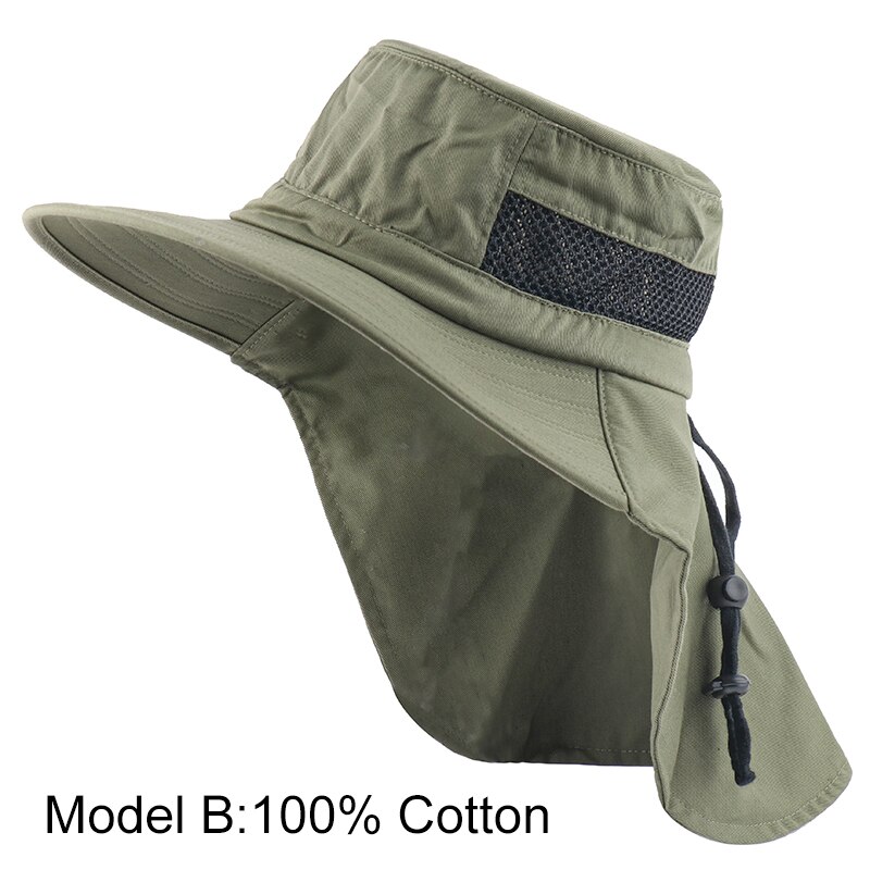 Camoland Herfst Zonnehoed Mannelijke Upf 50 + Wandelen Emmer Hoed Outdoor Lange Brede Rand Vissen Caps Met Nek Flap boonie Hoeden: Model B Green