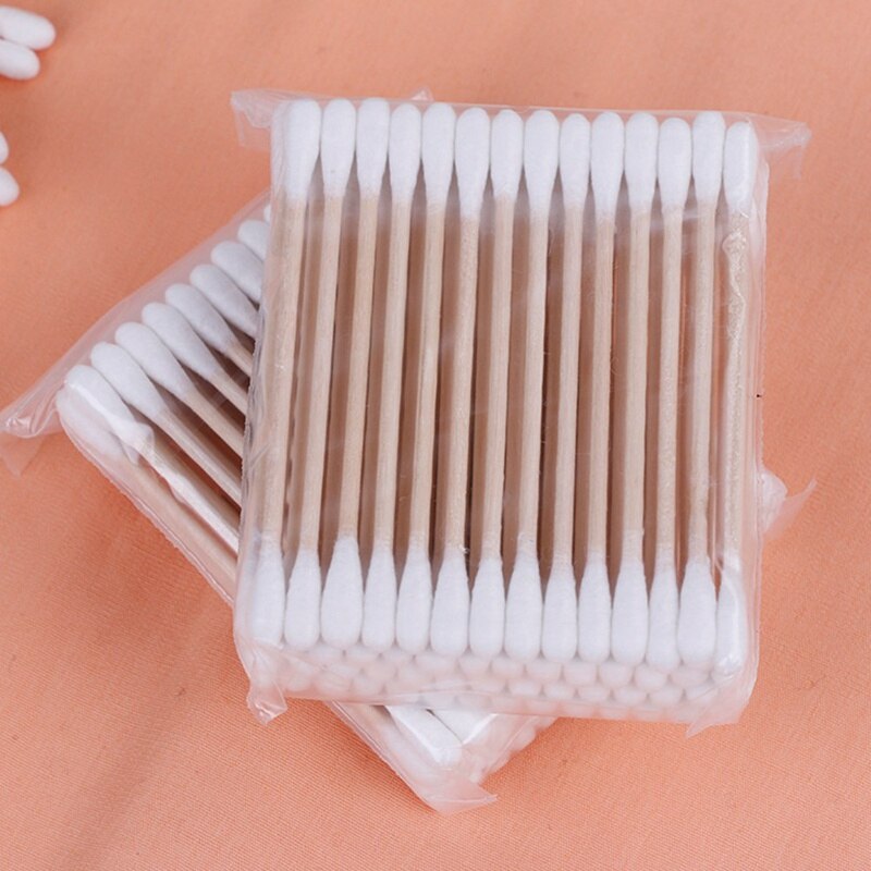 100 unids/pack de algodón de bambú de brotes de hisopos de algodón médico Limpieza de orejas palos de madera maquillaje herramientas de salud tampones Cotonete