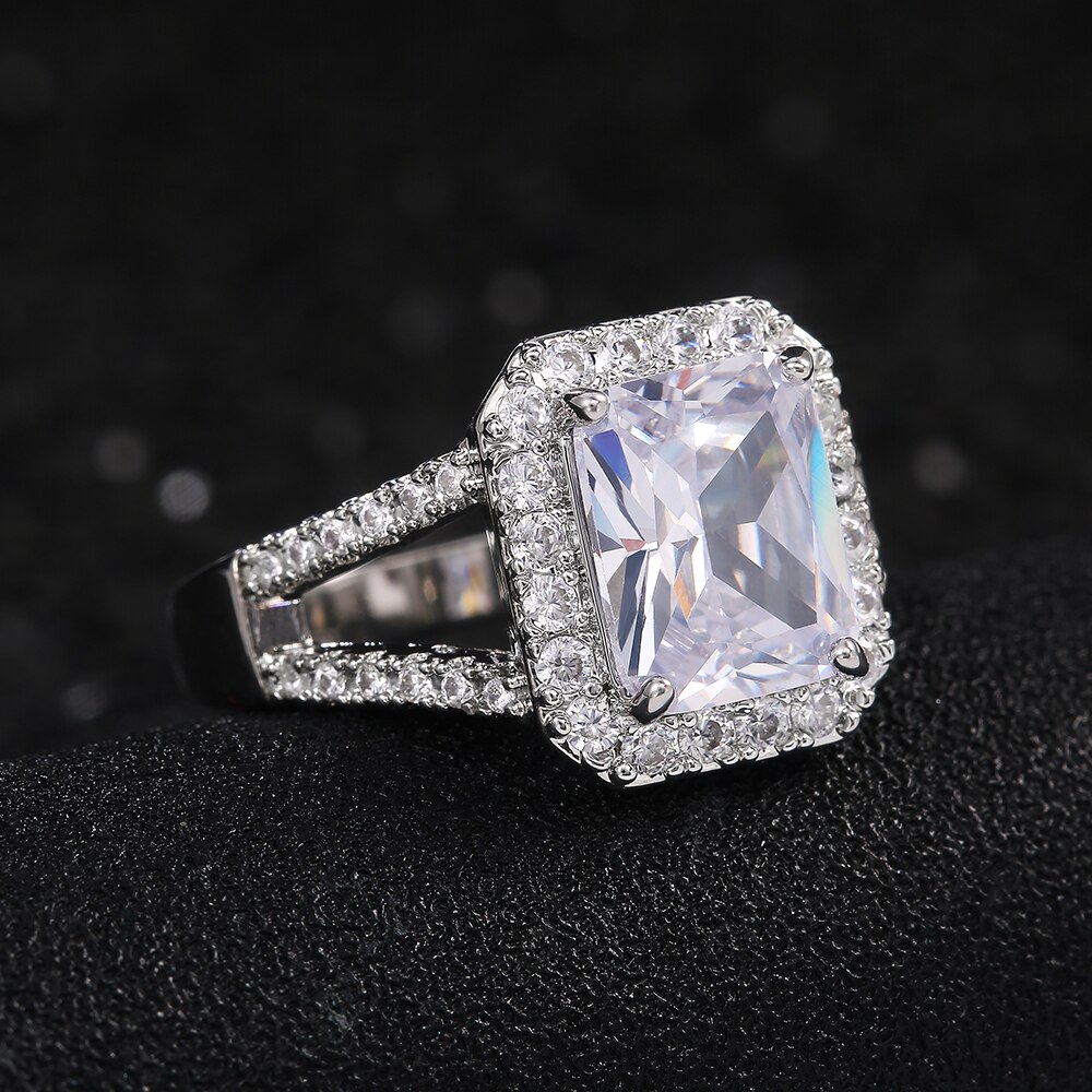Huitan aaa princesa praça zircônia cúbica anéis de dedo para o noivado casamento feminino brilhante alta qualidade jóias na moda
