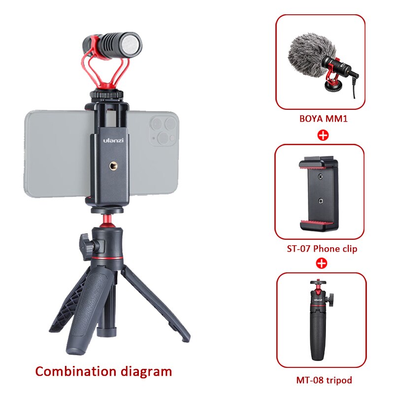 Ulanzi MT-08 Mini Extendable camera Desktop mobile Tripod for DSLR SLR Phone Vlog Extend Tripod 1.5KG Maxload Adjustable Tripod: with ST-07 MM1