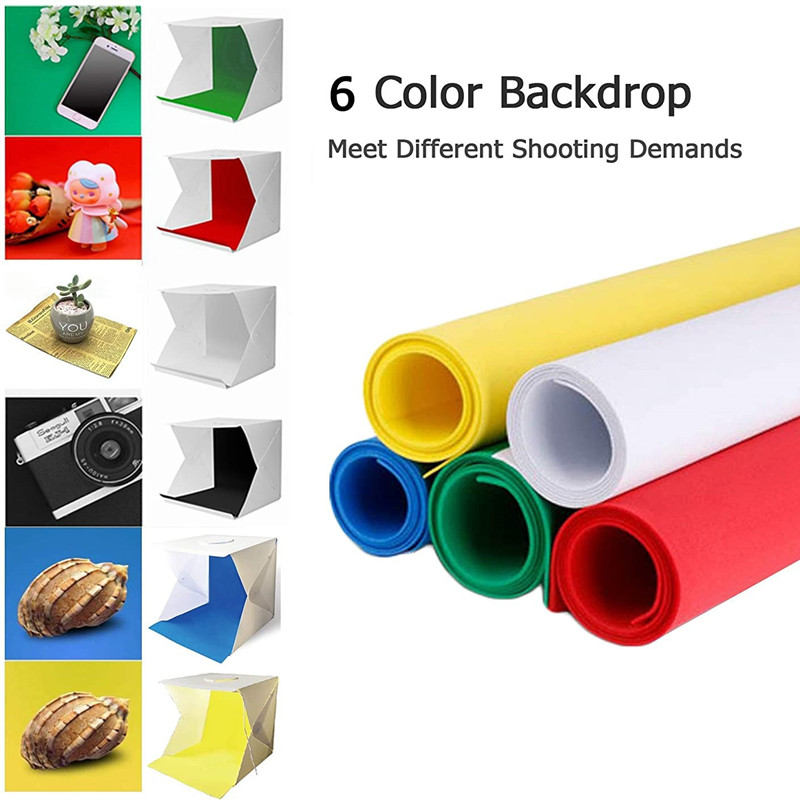 40*32cm Foto Licht Kasten Fotografie Softbox LED Beleuchtung Dimmbar Klapp Foto Studio Schießen Zelt Kasten Bausätze 6 hintergrund