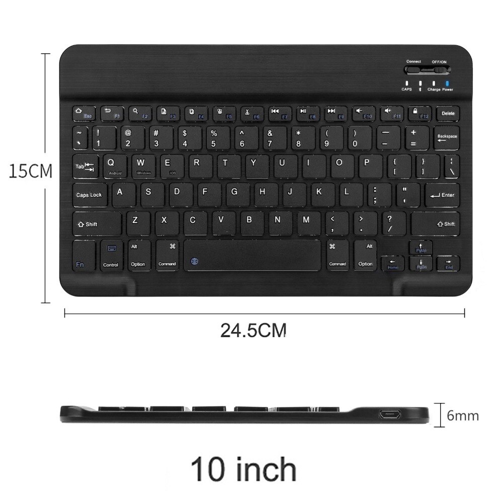 Ultra Slim Multimedia Aluminum Wireless Bluetooth Keyboard For IOS Android Tablet PC Windows For IPad Min Bluetooth Keyboard: 10 inch Black