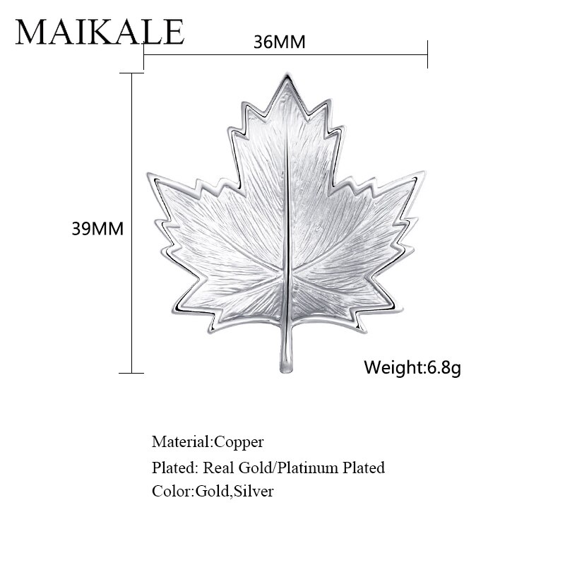 MAIKALE Vintage Metalen Broche Pin Goud Zilver Kleur Maple Leaf Broches voor Vrouwen Sjaal Pak Shirt Meisjes Tas Hanger Broche