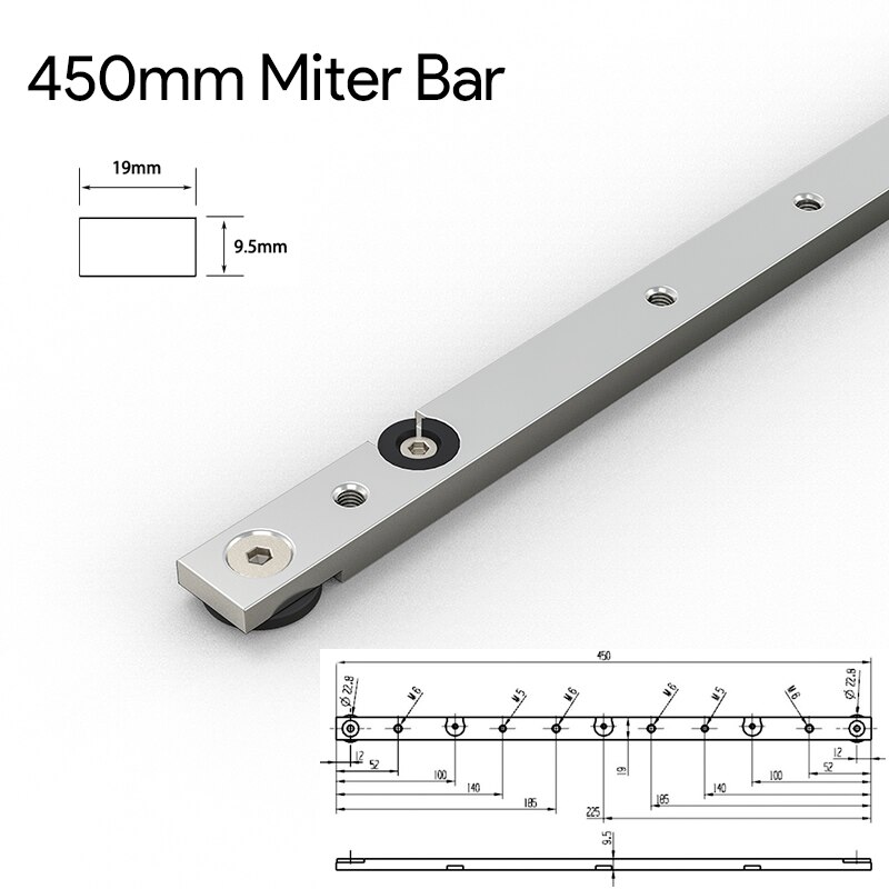 T-track Double Cut Profile Universal with Predrilled Mounting Holes Woodworking and Clamps High Strength Aluminum Alloy: 450mm Miter bar