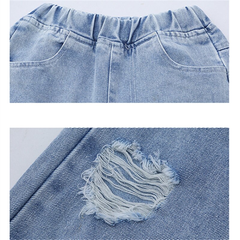 Teen Girls Fashion Jeans tinta unita cuore strappato stile coreano Denim di alta qualità pantaloni larghi pantaloni alla caviglia 4-14Y bambino