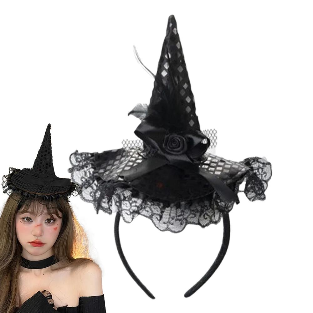 Halloween Witch Headband Sequins Lace Witch Headband Halloween Headbands Headwear Hair Hoop Costume Hat For Halloween: Coffee