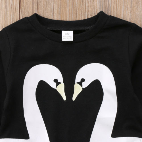 Schattige zwaan kind kinderen baby meisjes katoenen lange mouwen kant t-shirt top blouse kleding eendelig warm